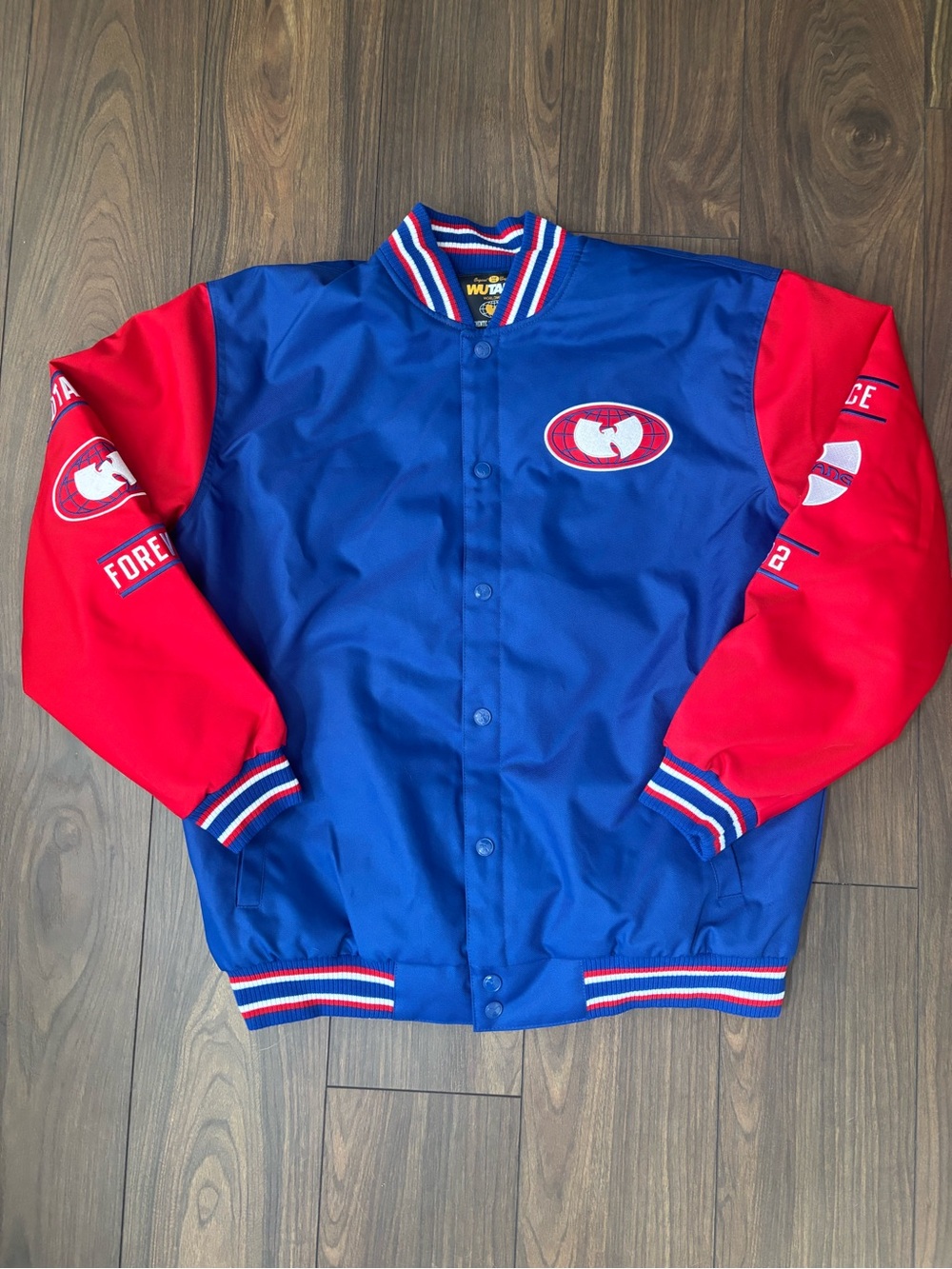 WU-TANG Blue and Red Varsity Bomber Jacket